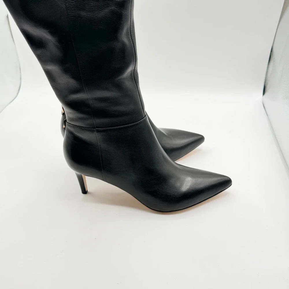 Calvin Klein Coletta Over the Knee Boots Women 6.5 Black Leather Stiletto Luxury